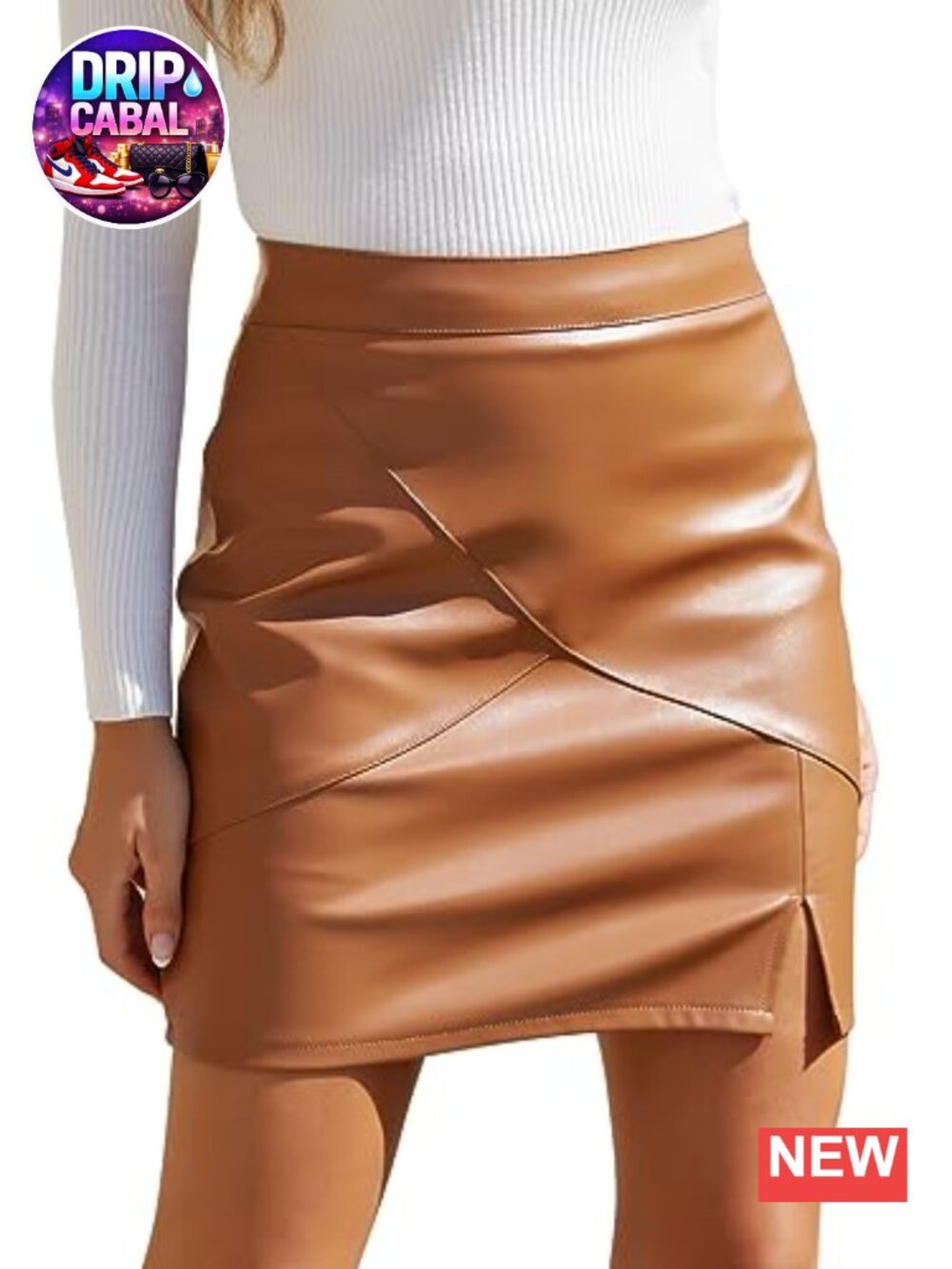 Faux Leather High Waisted Bodycon Pencil Mini Skirt with Built-in Shorts